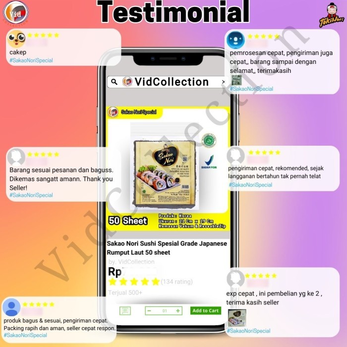 

Sakao Nori Sushi Spesial Grade Japanese Rumput Laut 50 sheet - Sakao Gelap