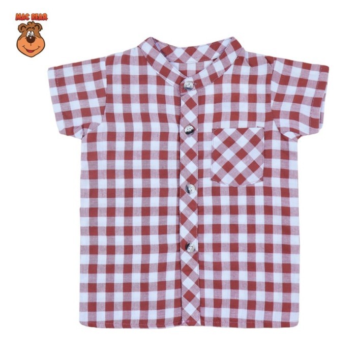 Baju Bayi Laki-laki Kemeja Bayi Motif Kotak Kotak - Merah, Size 6-9M
