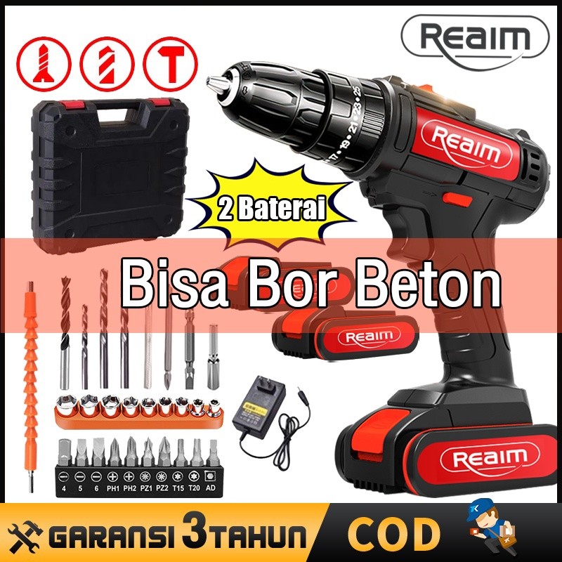 jf42dl Reaim 218V 3 Speed Mesin Bor Baterai Tangan Cordless Drill Battery impact drill Cordless Elec