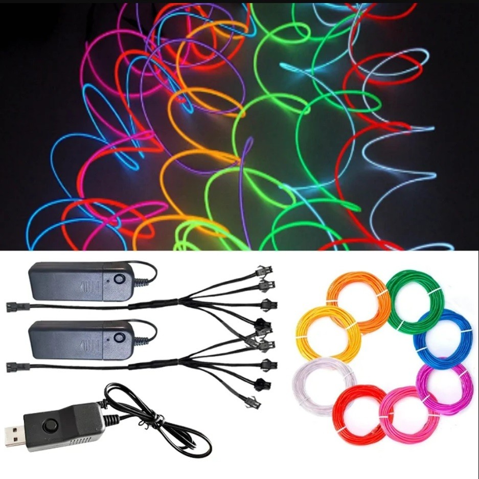 EL Wire Light Strip Battery USB Switch Neon Glowing String Lights DIY Rope Tube Halloween Blacklight
