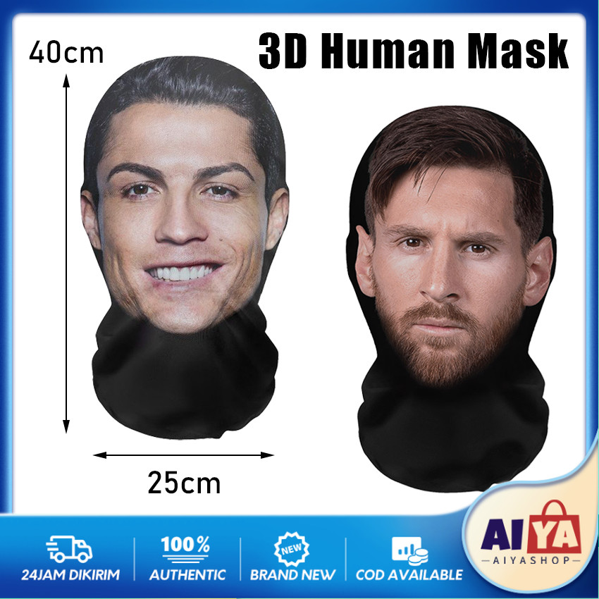 3D Topeng Halloween Cosplay Messi Cristiano Ronaldo Penutup Masker Wajah Topeng Kupluk Wajah