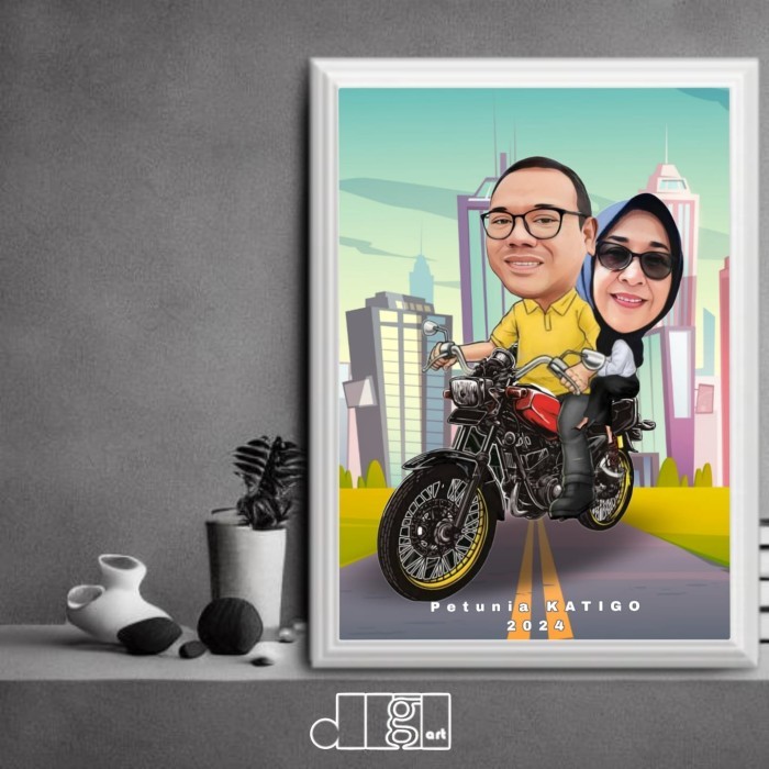 karikatur pasangan karikatur 2 wajah hadiah gift - A3 Tanpa Kaca hanya digital