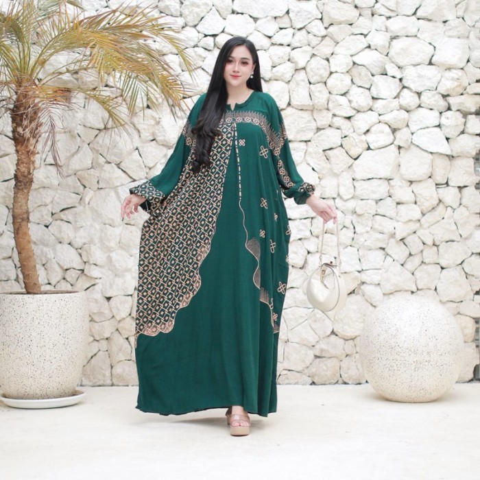 ✨LARIS✨ -Kaftan Wanita Jumbo Gamis Panjang Longdress Kaftan Baju Muslimah - Army
