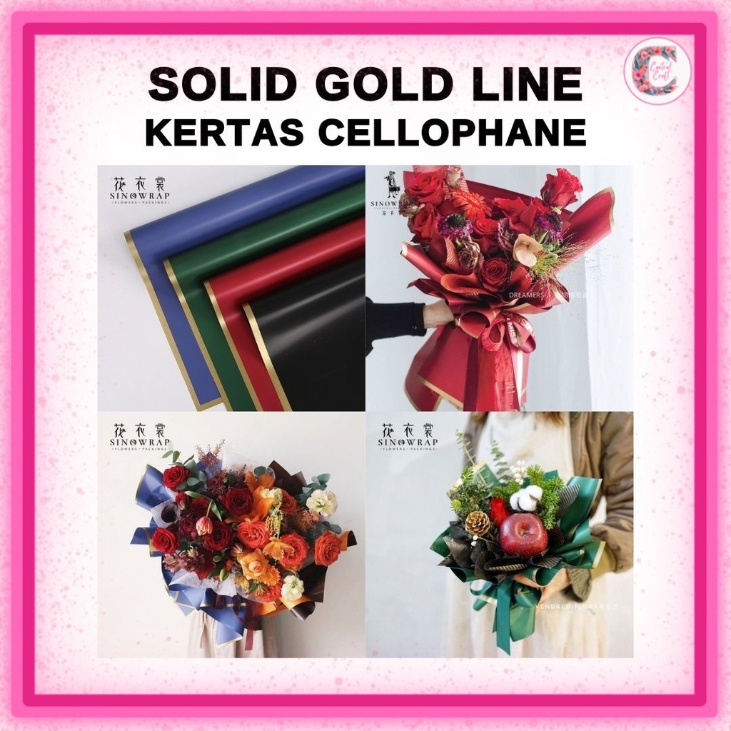 

(20 LEMBAR) Flower Wrapping SOLID GOLD LINE Cellophane / Kertas Buket Bunga