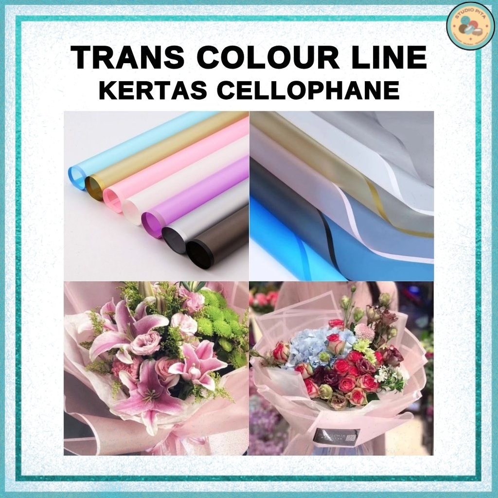 

(20 LEMBAR) Flower Wrapping TRANSPARAN COLOUR LINE Cellophane / Kertas Buket Bunga