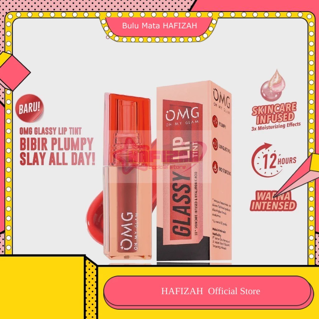 OMG Oh My Glam Glassy Lip Tint Lipstik Glossy dengan Hyaluronic Acid & Skincare Infused - Wanita, Bu