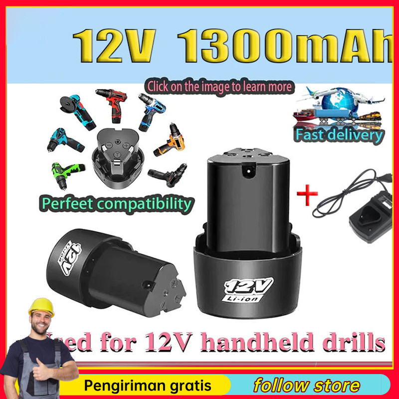 Baterai 12v Cordless Battery Batre Untuk Bor 12v Paket 1Pcs Baterai 12v + Charger Batrai Bor Cordles