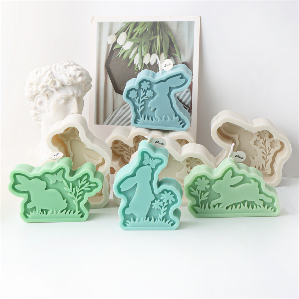 

Easter Rabbit Candle Mold Silicone Mould Bunny Resin Soap Molds Flower Resin Rabbit Decorate