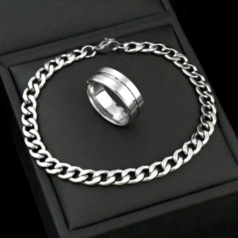 SATUSET CINCIN DAN GELANG NK TANGAN RANTAI TITANIUM PRIA DAN WANITA