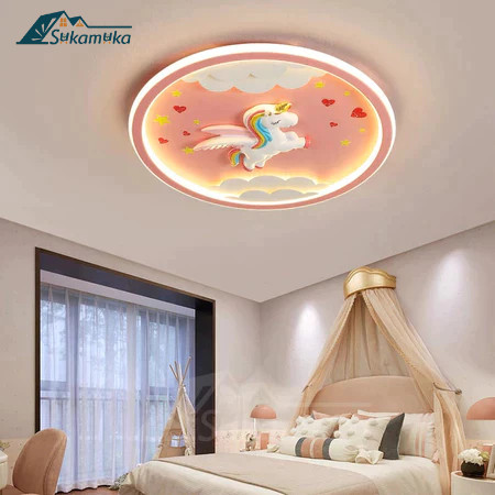 Lampu Kamar Anak Gadis Lampu Plafon Kamar Anak Kuda Poni Pelangi Merah Muda Pelindung Mata Keamanan 