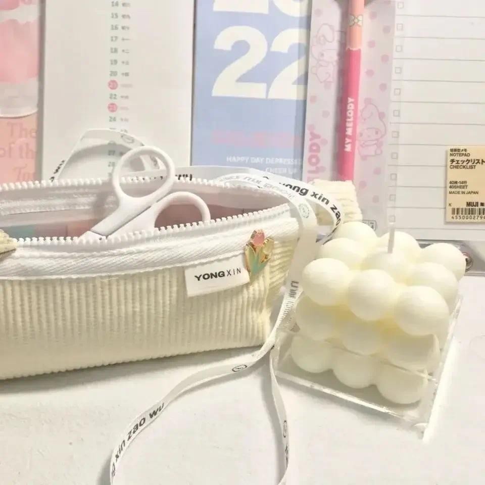 

Pencil Case Stationery School Supplies Pencil Cases Pouch Office Desk Storage Bag Students Kids Pen Case Bags Box Corduroy Solid