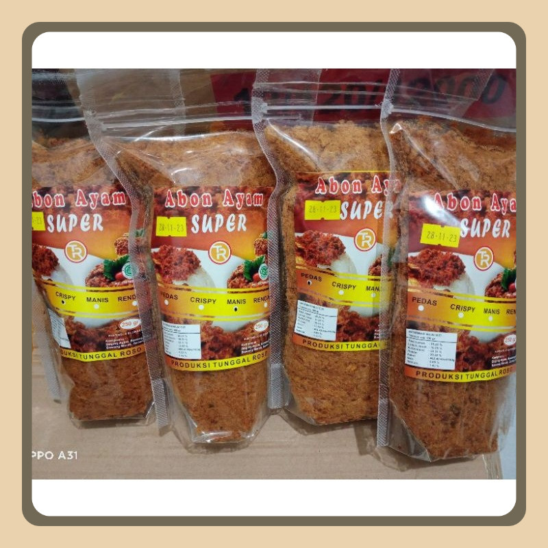 

abon ayam 250 gram ada 4 rasa ya guys:manis, crispy, pedas, rendang.