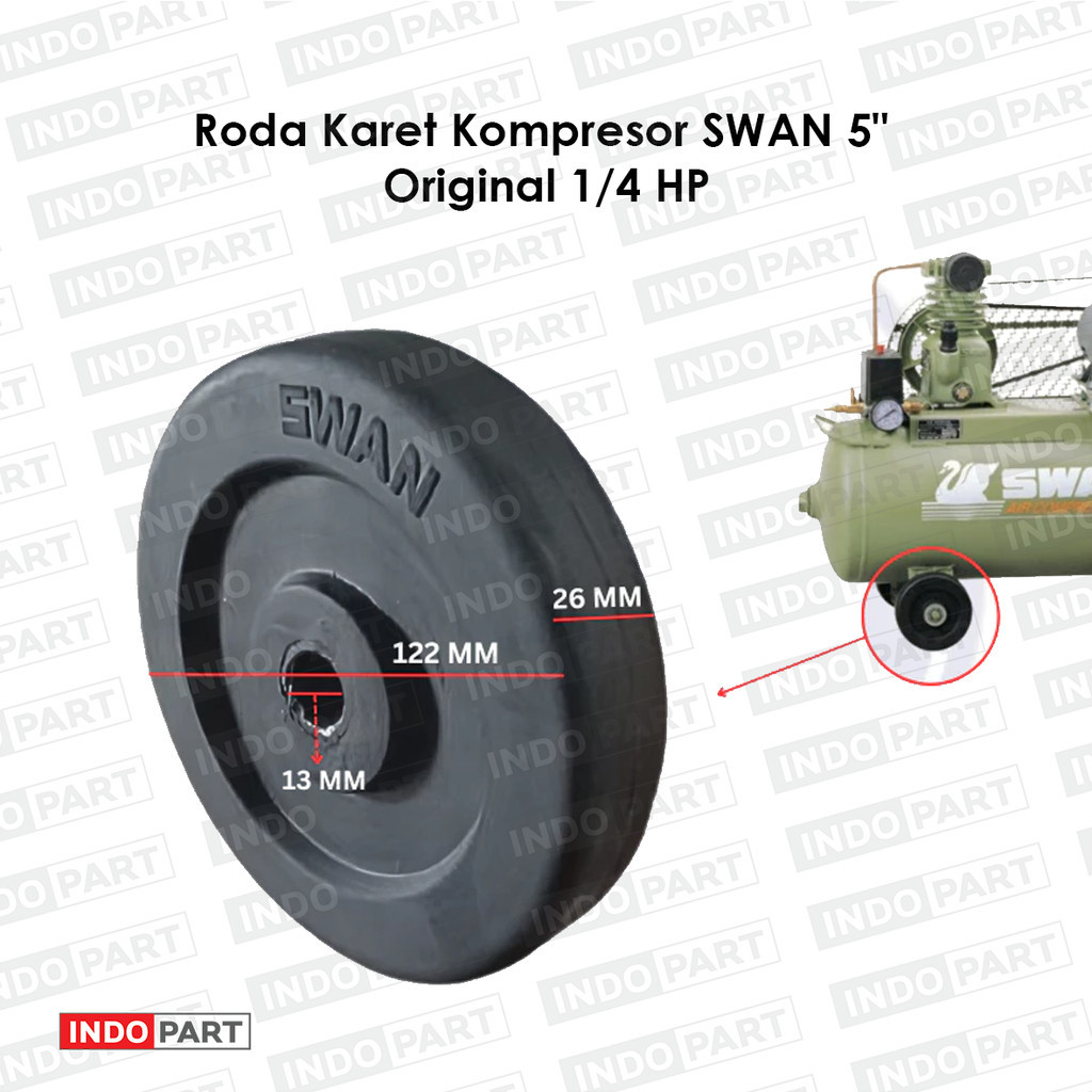 Roda Karet Kompresor SWAN 5" Original | Roda SWAN 1/4 HP Kompresor Angin