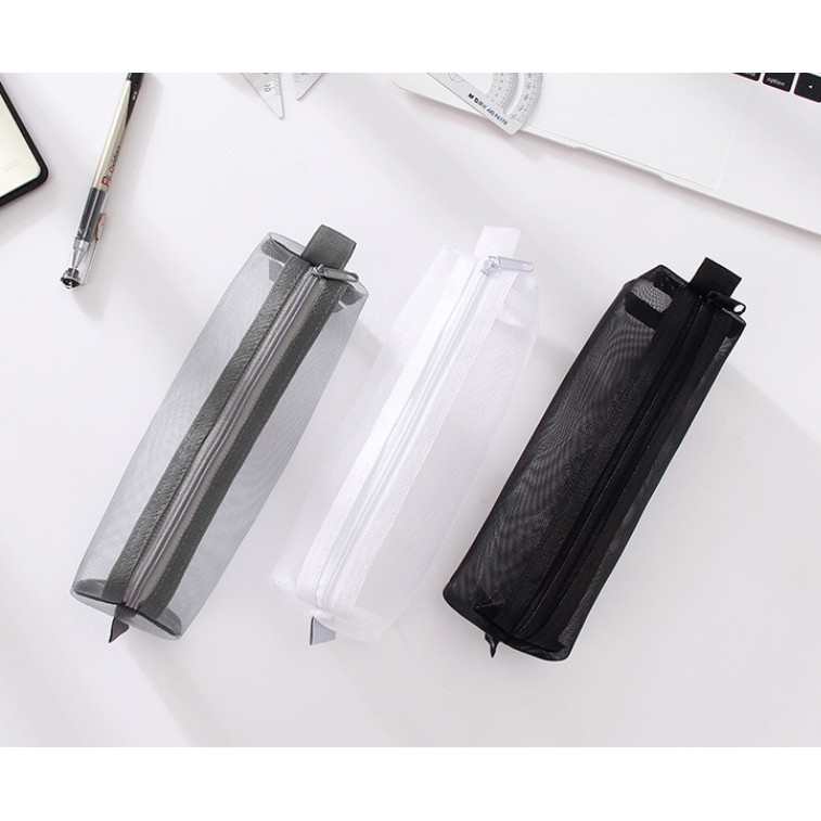 

Nylon Mesh Pencil Case Office Student Pen Box Transparent Zippered Pen Bag Stationery Storage Tool