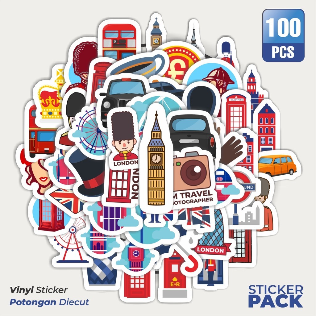 

100 PCS STIKER London Waterproof Aesthetic- Untuk Laptop, Motor, dan Helm - Paper Stationery Pack