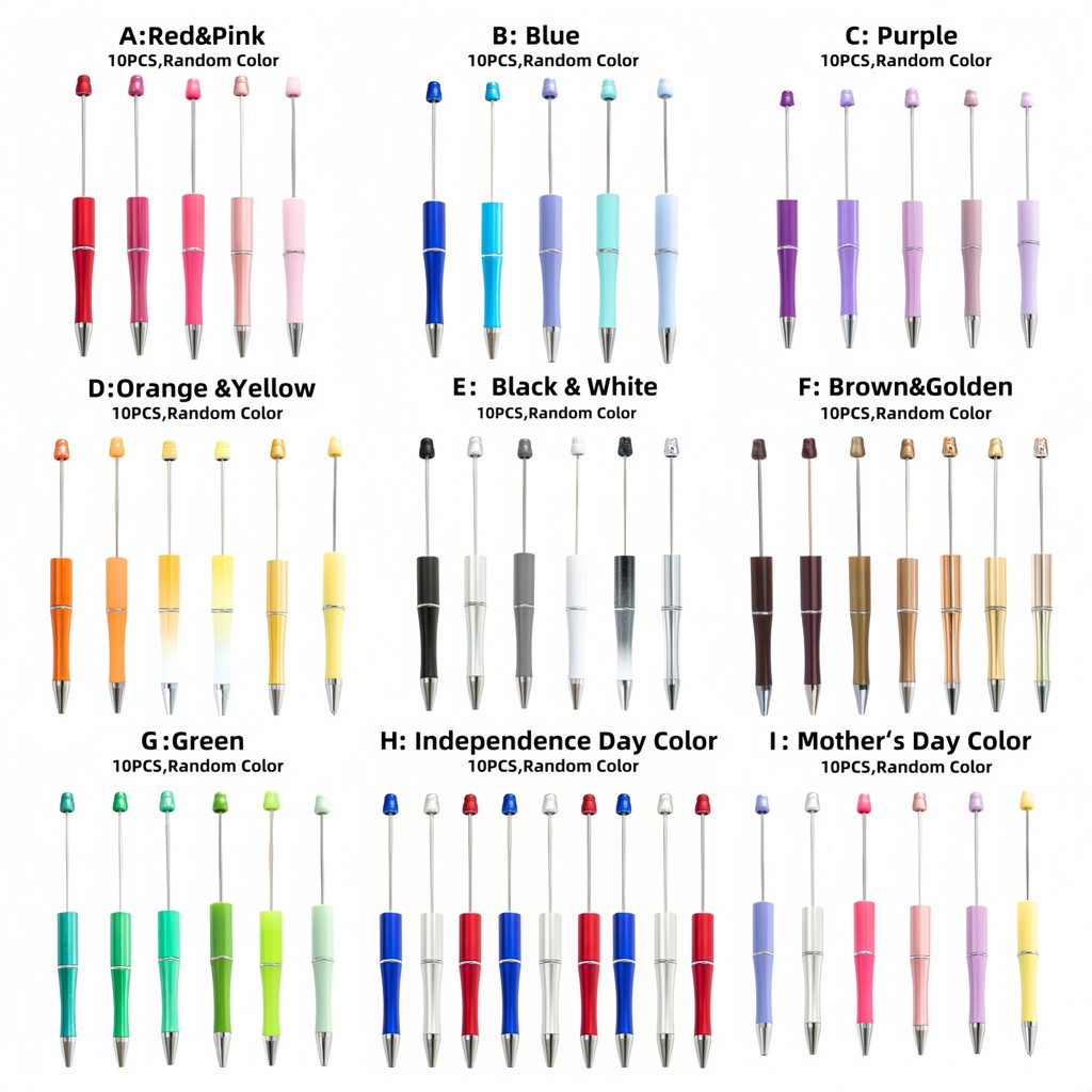 

10PCS Designated Theme Color DIY Bead Ballpoint Pen Set, Suitable For DIY Office &School Supplies
