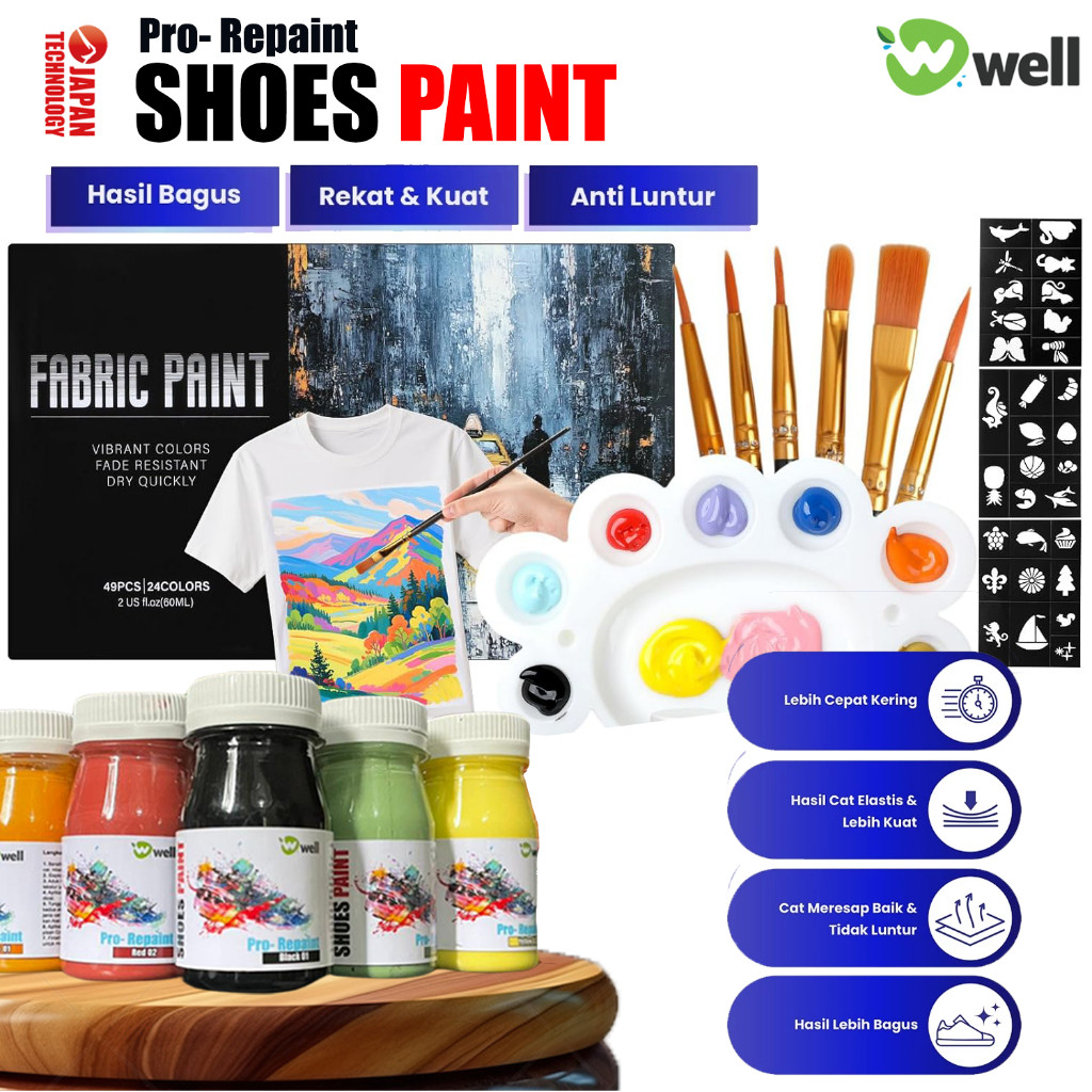 Shoe Paint Cat Sepatu Kanvas Permanen Anti Luntur Well Pro Cat Sepatu Kulit Leather Sintetis Tas Can