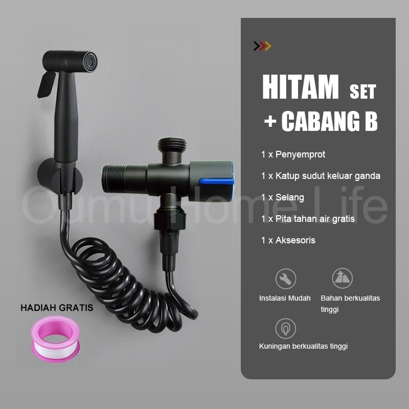 TWJ Shower Set Kloset Paket Jet Shower+Kran Cabang 1/2 Inch Bidet Spray Toilet Stainless Anti Karat