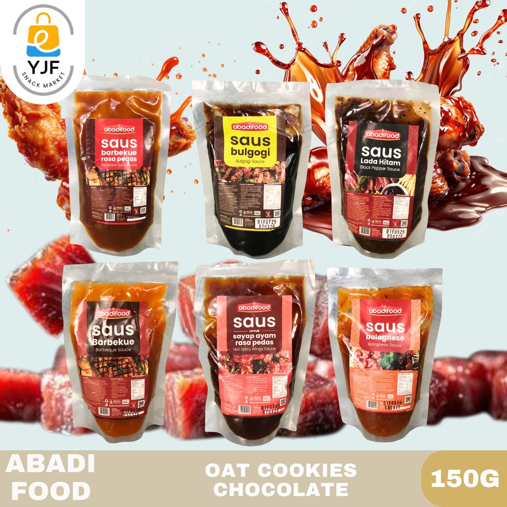 

Abadi Food Saus Instan Kemasan 250g / Saus Bolognese / Saus Barbekue / Saus Sayap Ayam Pedas / Saus Lada Hitam