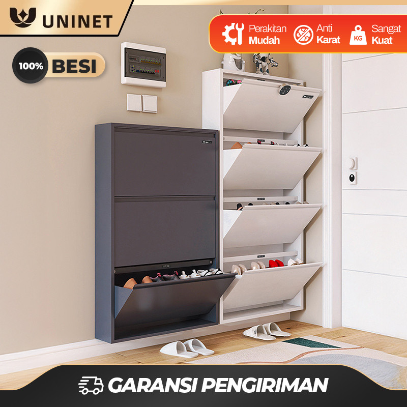 UNINET RAK SEPATU BESI LEMARI SEPATU SUSUN TERTUTUP 2-4 TINGKAT RAK SEPATU AESTHETIC TEMPAT SEPATU