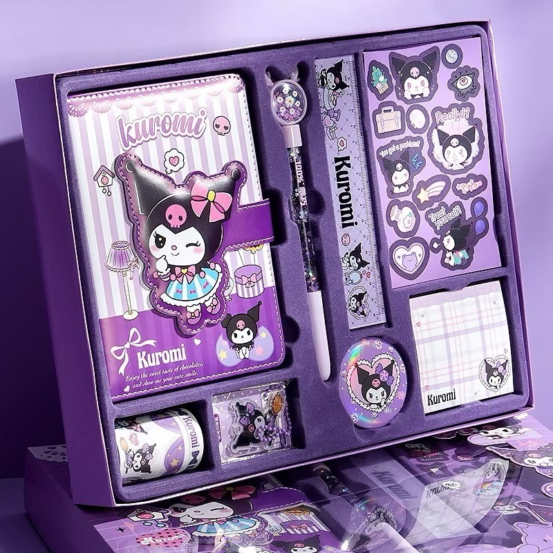 

SANRIO LUXURY NOTEBOOK FULLSET 9 IN 1 GIFT BOX /BUKU TULIS KUROMI & MELODY /NOTEBOOK SANRIO SET