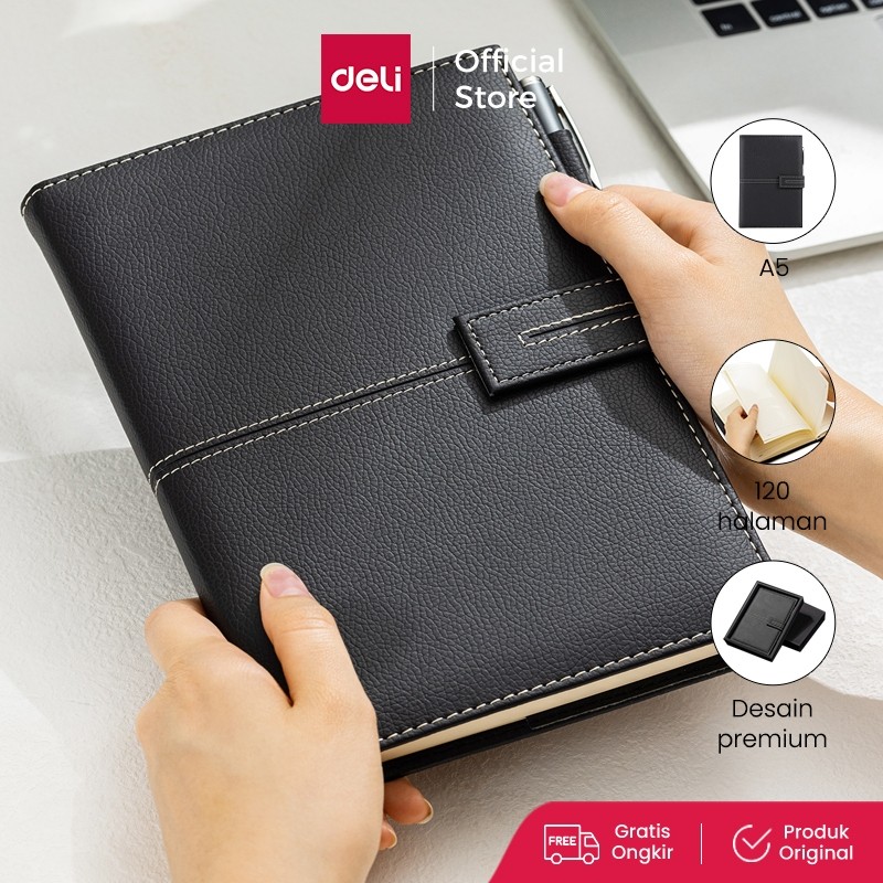 

Deli Leather Cover Notebook Gift Set / Buku Catatan / Agenda Sampul Kulit A5 120 Lembar Pulpen Gel Premium EN139L
