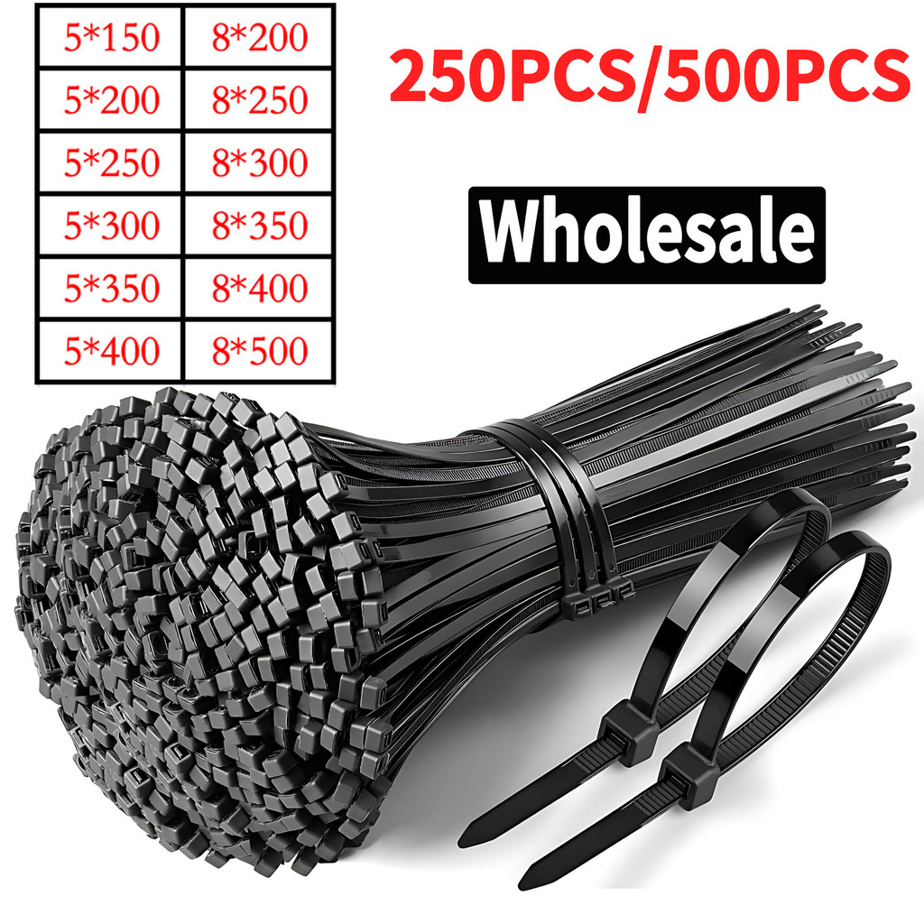 

Heavy Duty Self-Locking Nylon Cable Ties 5x200 5x500mm Black, Weatherproof Zip Ties for Electrical Industrial Home Use,Bulk Pack