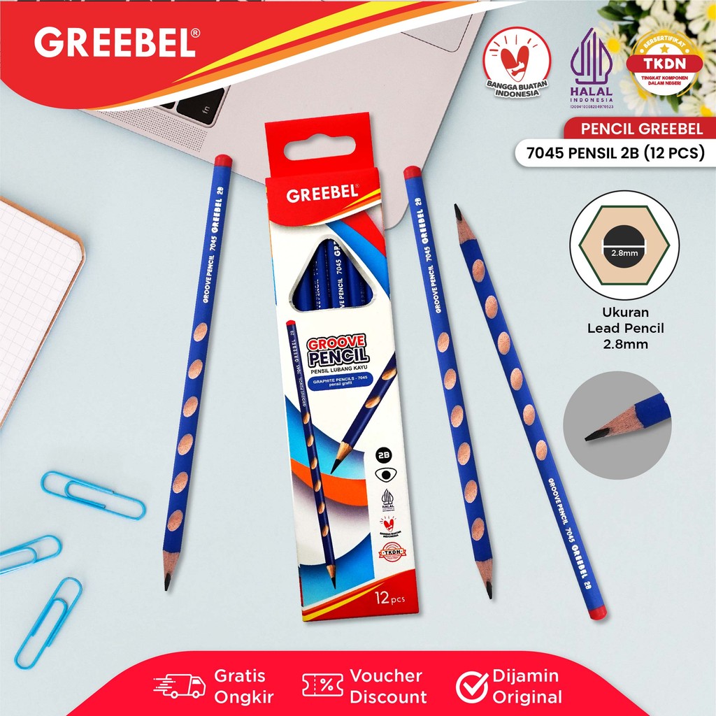 

GREEBEL Pensil kayu 2B 7045 Grovy Pencil (12PCS/SET) / Pensil Tulis Grovy Graphite Ujian sekolah Pensil Gambar