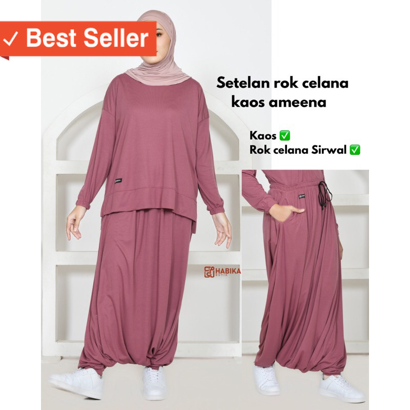Baju Sport Olahraga Wanita Kekinian / Setelan Kaos Olahraga wanita kaos+rok celana 1 set Lengan Panj