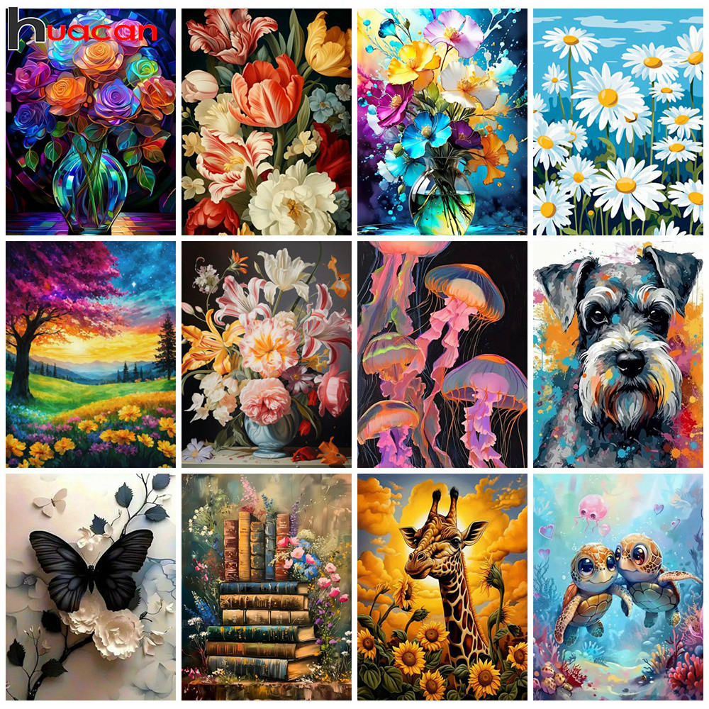 

Huacan Painting By Number Flower Draw On Canvas Animal Dog Modern Wall Art Home Decor Handpainted Kits For Adults