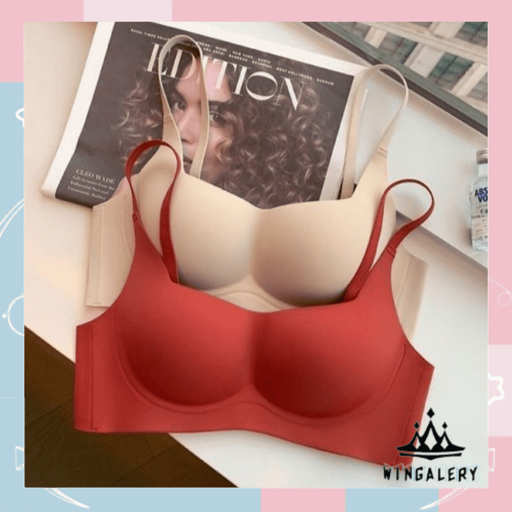 WINGALERY Bra Push Up Bra Wanita Sexy Tanpa Kawat Busa Tipis Bra Cup B 9093