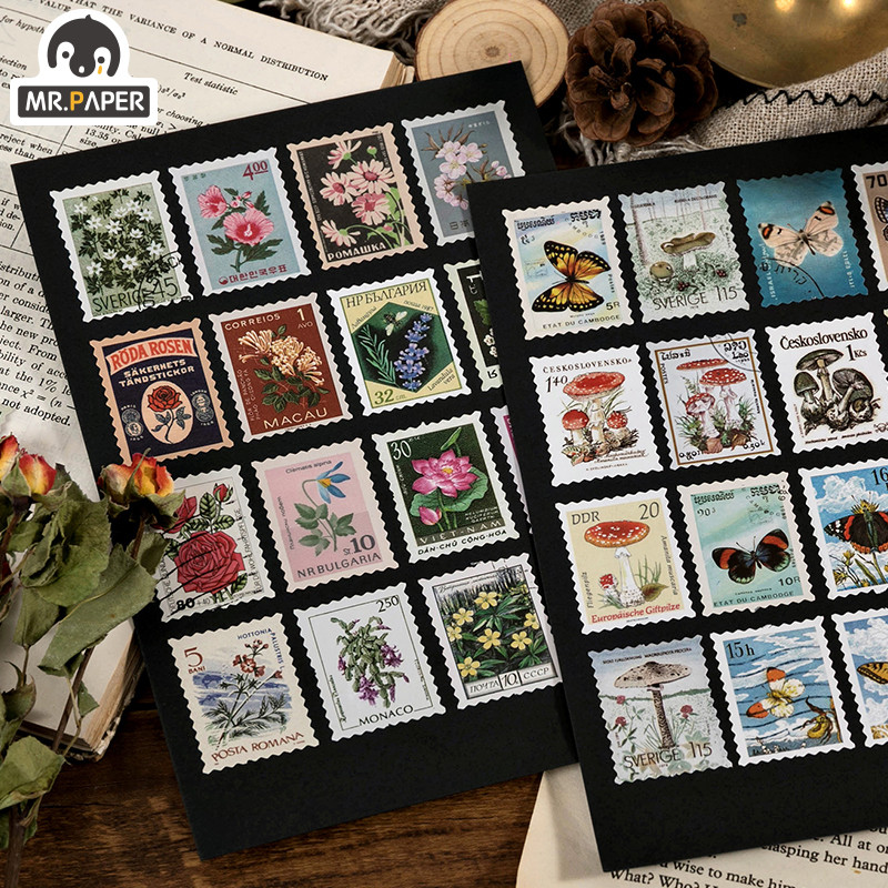 

Mr.paper 6 Designs 46 Pcs/bag Vintage Retro Style Philatelic Museum Series Creative Hand Account DIY Decoration Stamp Stickers