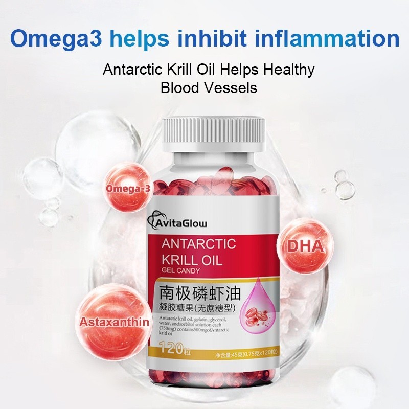 AvitaGlow Antarctic Krill Oil Natural Astaxanthin Phospholipids Omega 3 120 Softgel Capsules Dietary
