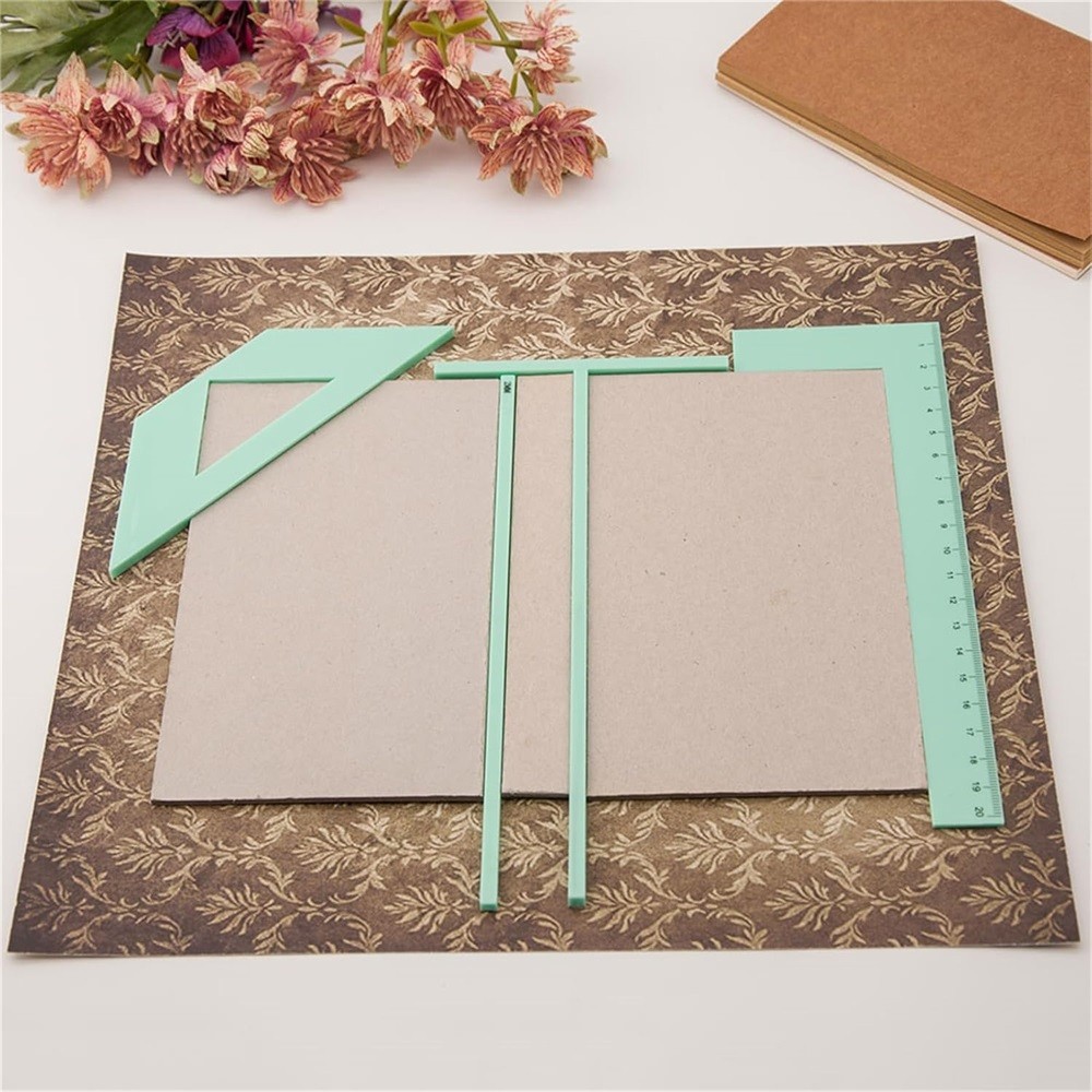 

4Pcs/Set Bookbinding Ruler Set with L Ruler T Ruler Spacing Guide Corner Cutting Square Tools for Scrapbooking And Album Making