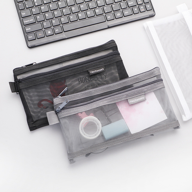 

Simple Transparent Double Mesh Bag Pencil Case Office Student Pencil Cases Nylon Kalem Kutusu School Supplies Pen Box