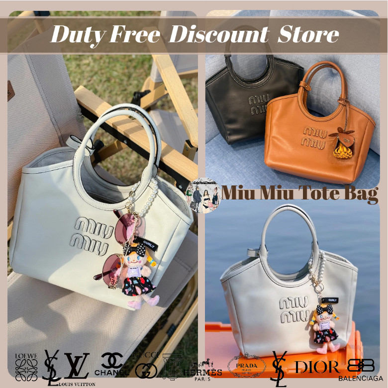 Miu Miu Kecil Tas Tote IVY Kulit Asli (Tas Belanja Wanita / Tas Utilitas) Garansi Dua Tahun 100% Asl