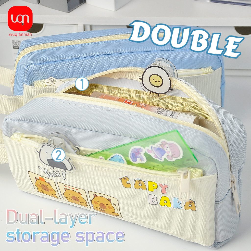 

WQN-1pc High-Quality Appearance Canvas Pencil Case With Double-Layer Large Capacity For Storing Students' Writing And Learning
