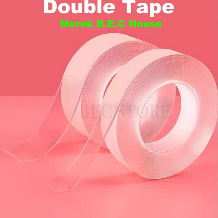 

f z [BEC] Double Tape Merk B.E.C House Nano Tape Ivy Grip Tape Isolasi 2 Sisi Solatip Tape - 1MeterNG