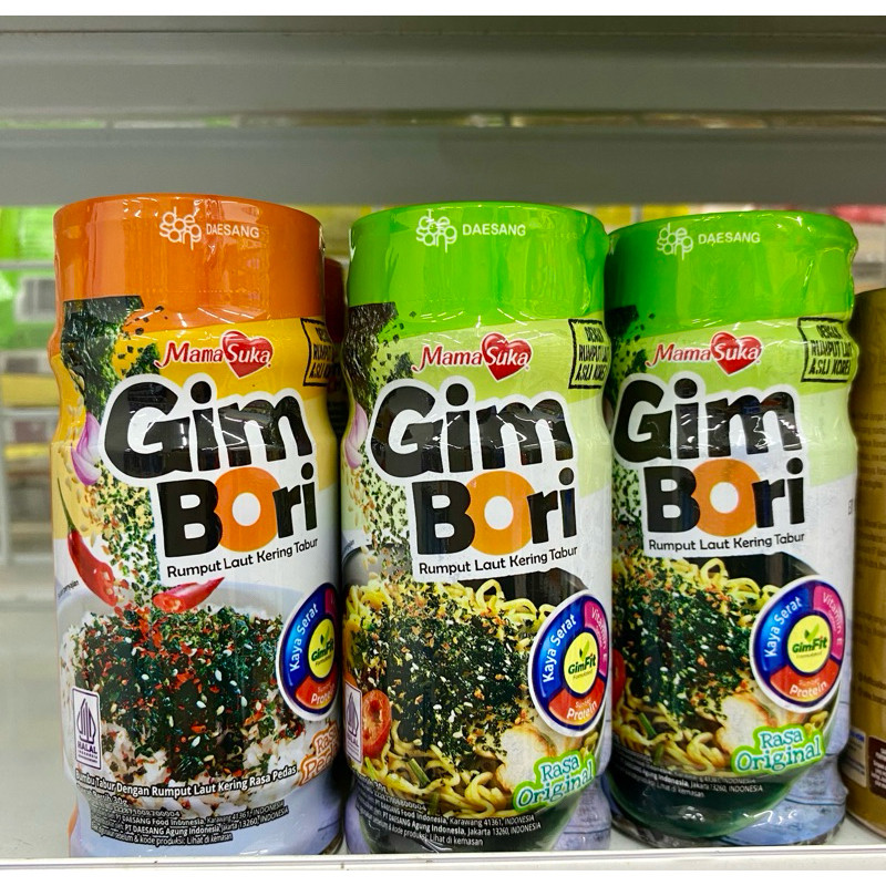 

Mama Suka Gim Bori Rumput Laut Kering Tabur Original dan pedas Botol 30 g - ARM