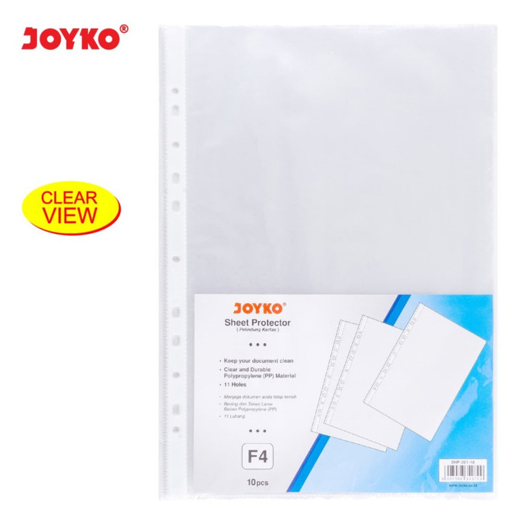 

( DAPAT 1 PAK 10 PCS ) SHEET PROTECTOR JOYKO F4 FOLIO SHP-201-10 / Pelindung Kertas File Dokumen Joyko F4 FOLIO Bahan PP Plastik