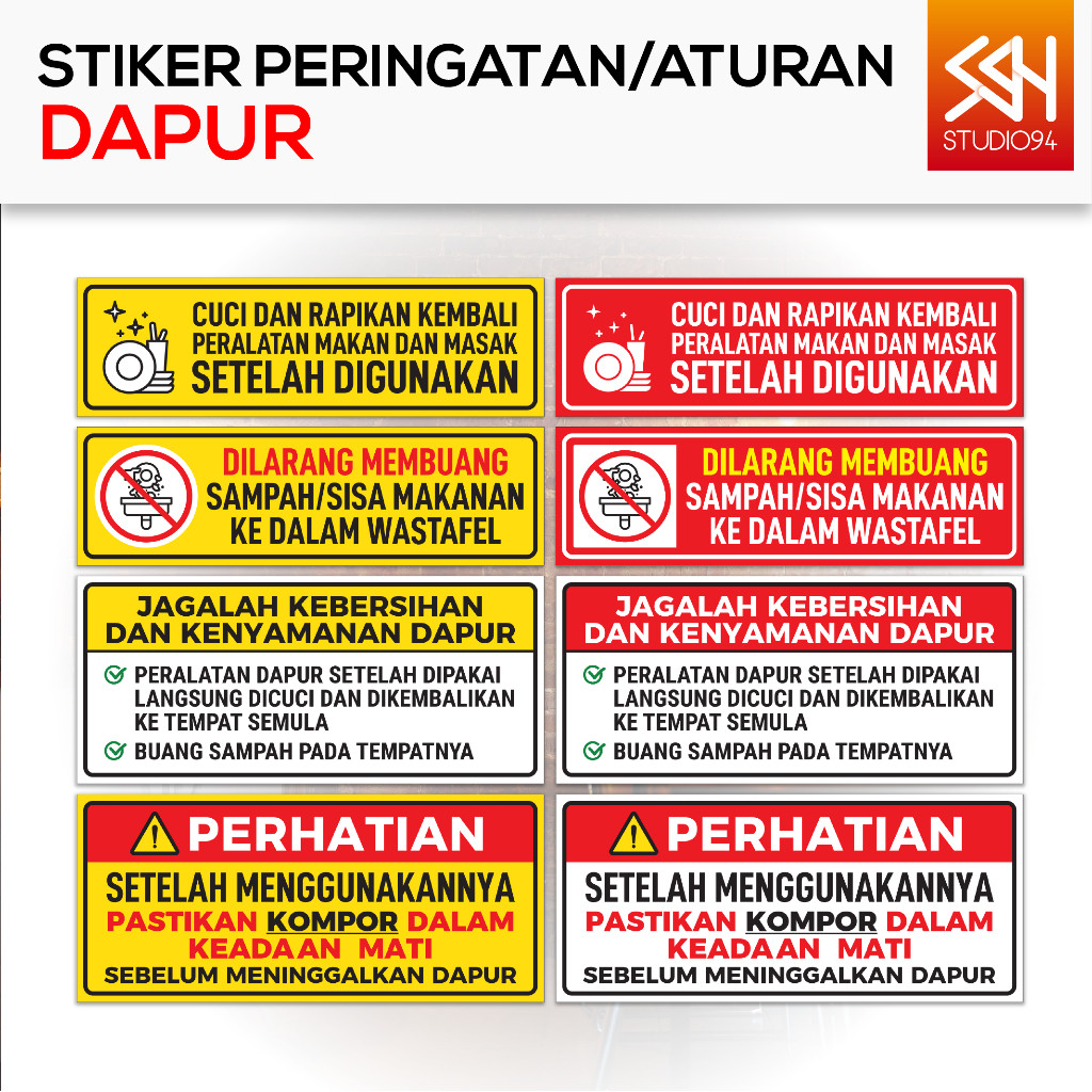 Stiker Peringatan Di Dapur Kos Kostan | Sticker Aturan Dapur Umum | Vinyl Anti Air