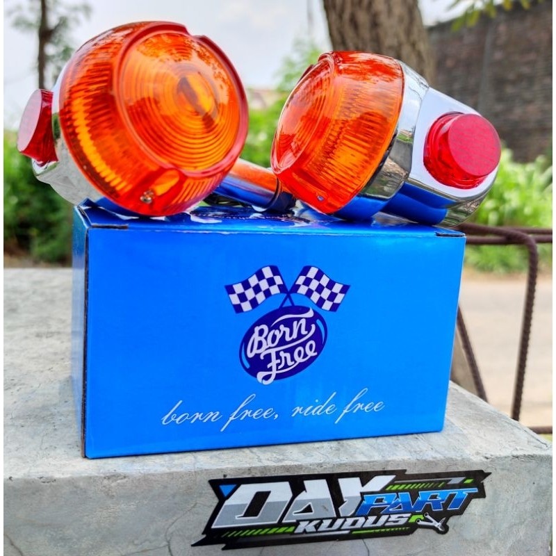 Lampu Sen GT Mini Mika Kuning Detail Original Import Bornfree Besi Crom Lampu Sein Retro GT Mini Imp