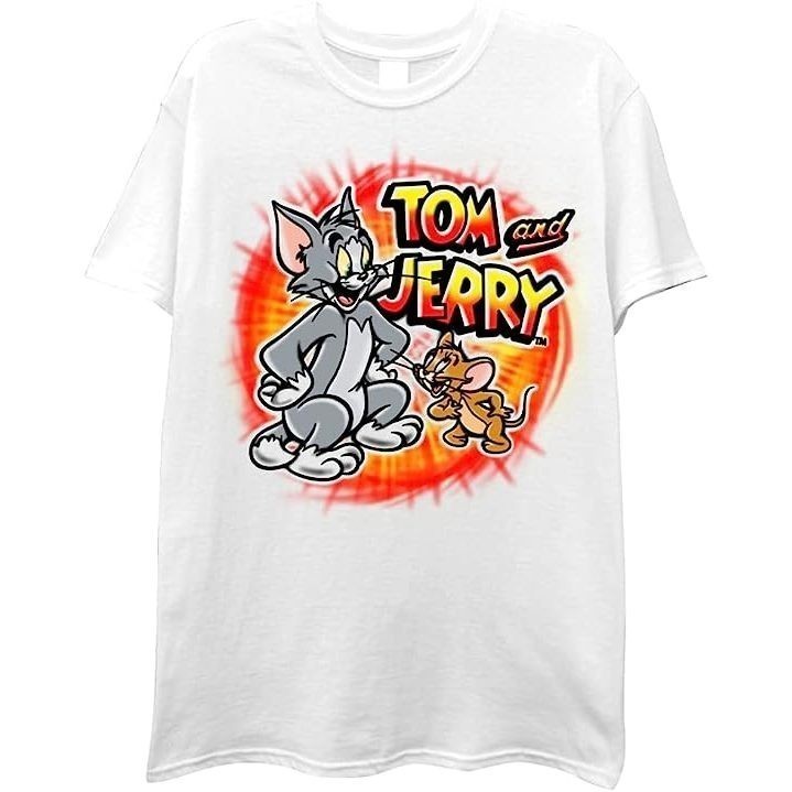 Baju Kaos Dewasa Mens Tom & Jerry Battle Shirt - Classic Hanna-Barbera Tee - Vintage Cartoon Chase