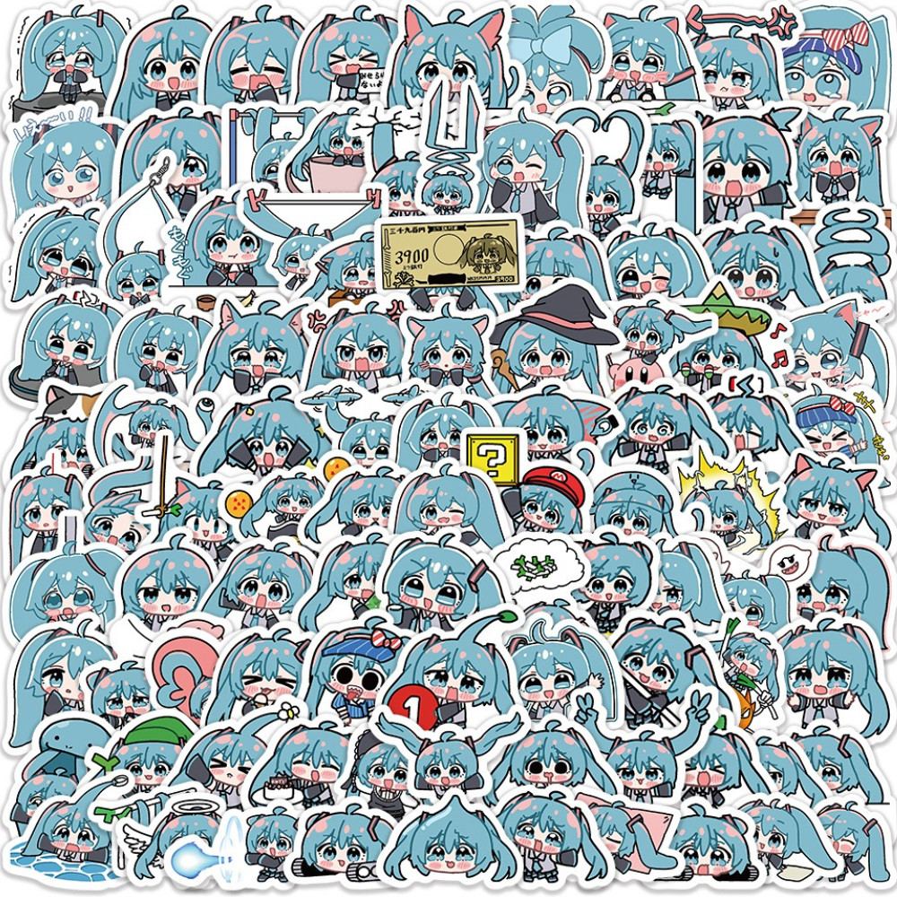 

100pcs Hatsune Cute Miku Stickers Pack Waterproof Phone Case Stationery Cartoon Journaling Kawaii Packaging Laptop Sticker Kids
