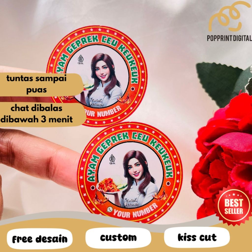 

PpD 5-8 Ready Stiker Label Makanan Berat Ayam Geprek Goreng Sticker Bulat Free Desain Custom