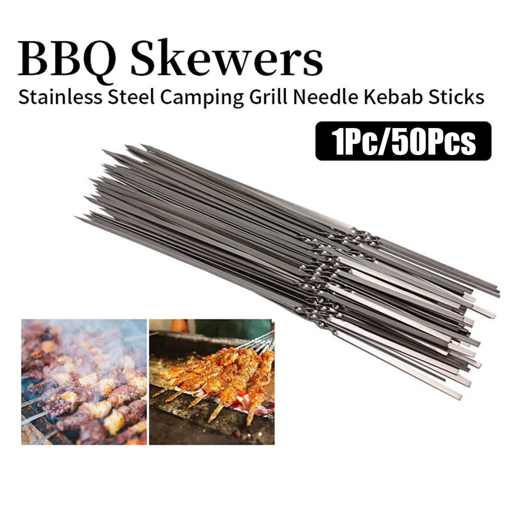 50pcs tusuk sate 30cm Stainless Steel tusukan sate tahan panas anti lengket alat tusuk sate BBQ