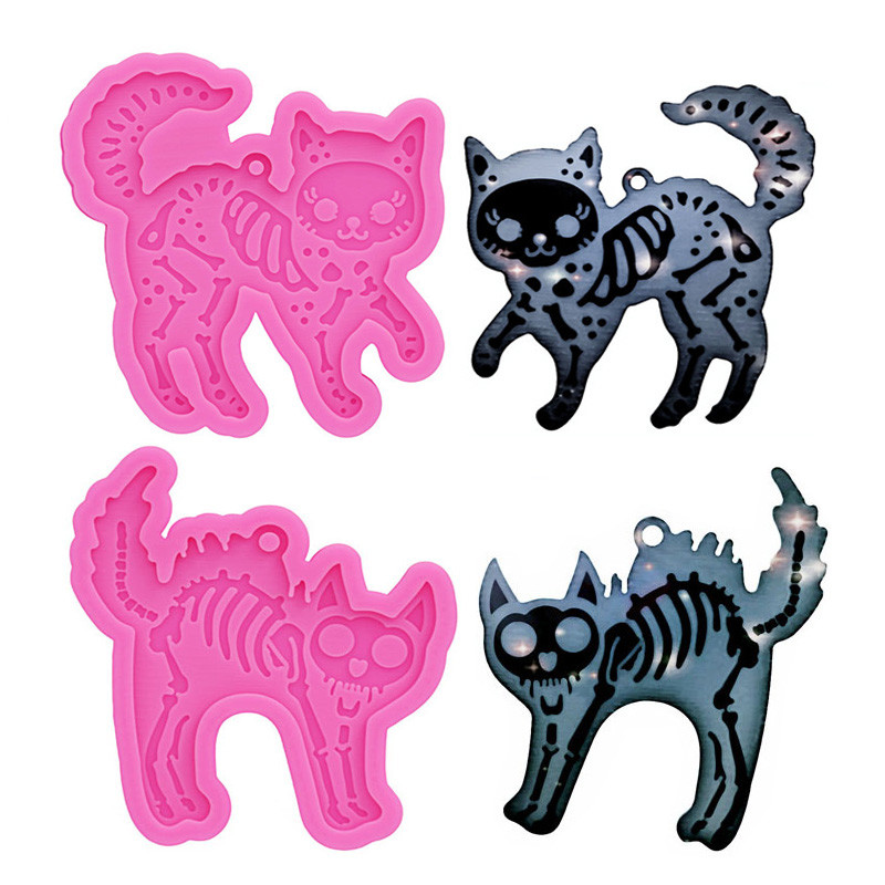

Shiny mirror cat skeleton keychain epoxy resin silicone mold DIY handmade jewelry gift DIY chemical bone chinchilla drip molds