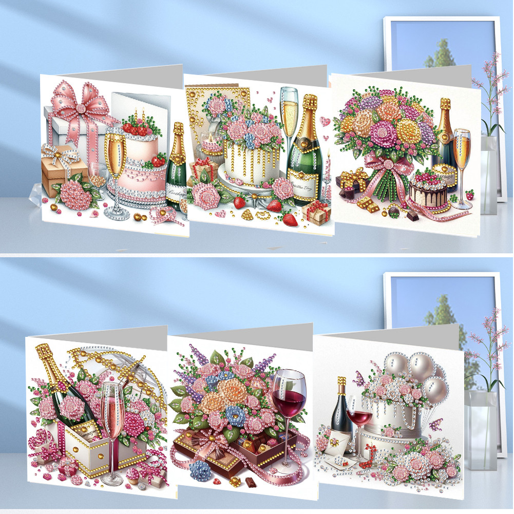 

6pcs DIY Diamond Painting Greeting Card Set Rhinestone Diamond Art Mosaic Postcards Creative Birthday & Thanksgiving Card Kit