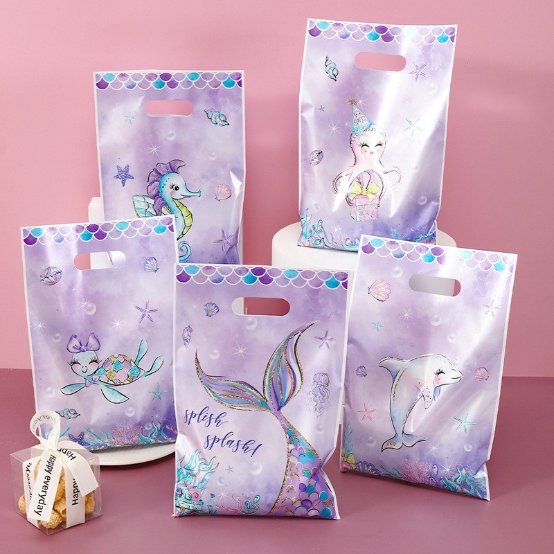 

10/20/50pcs Mermaid Candy Bag Purple Mermaid Theme Gift Packaging Bag for Girls Birthday Baby shower Wedding Decoration Supplies