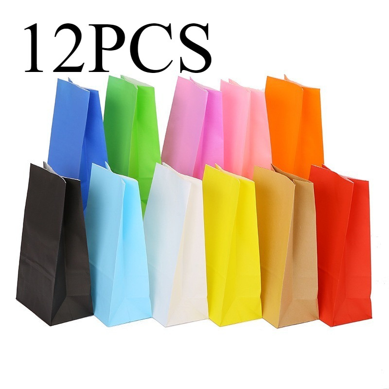 

12PCS Gift Paper Bag Bread Cookie Snack Gift Packaging Bag Birthday Party Wedding Kitchen Black Blue Green Pink White Red